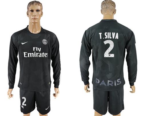 Paris Saint-Germain #2 T.Silva Sec Away Long Sleeves Soccer Club Jersey